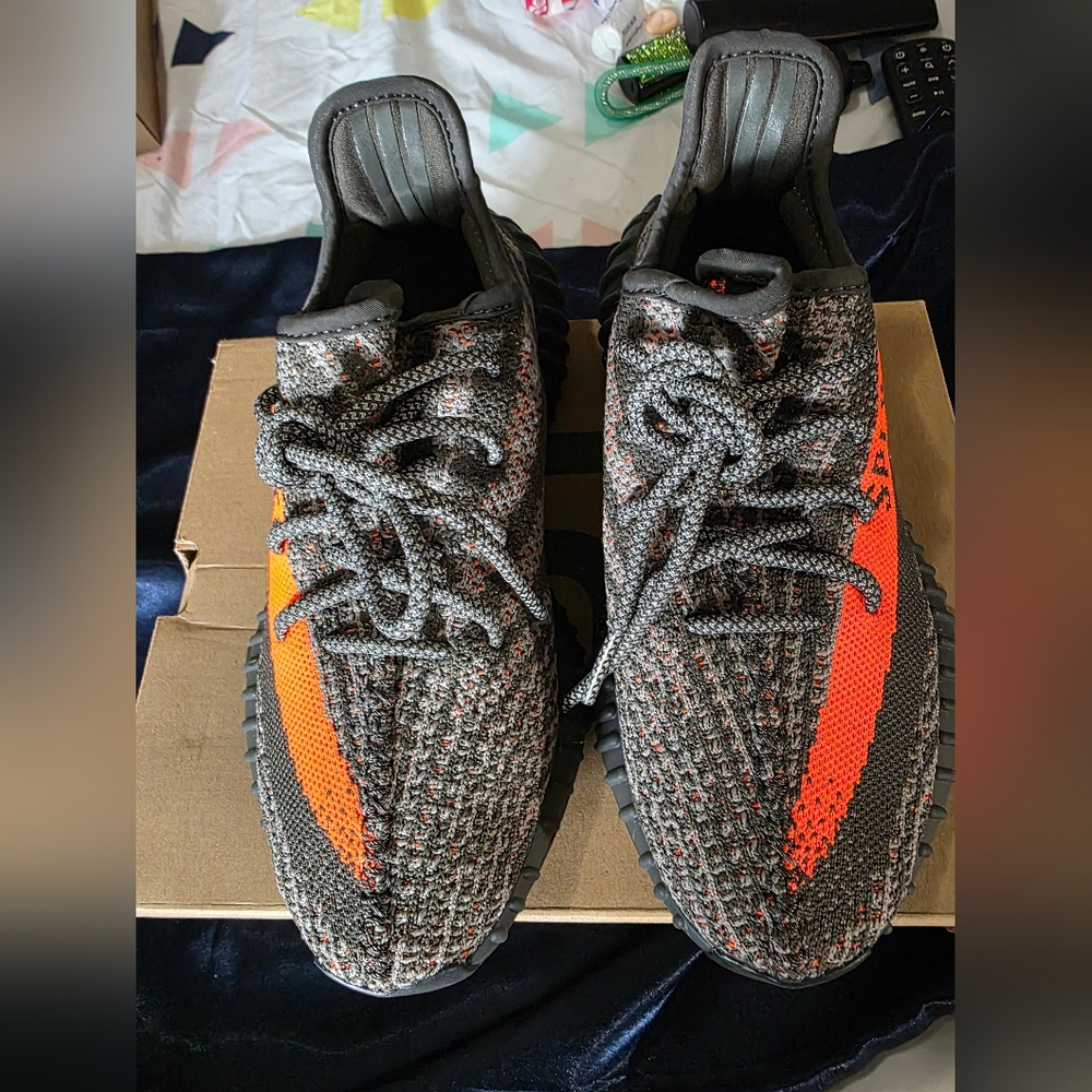Adidas Yeezy's Black and Orange Knit Sneakers. 6Y/ 7.5W. Like New Condition.